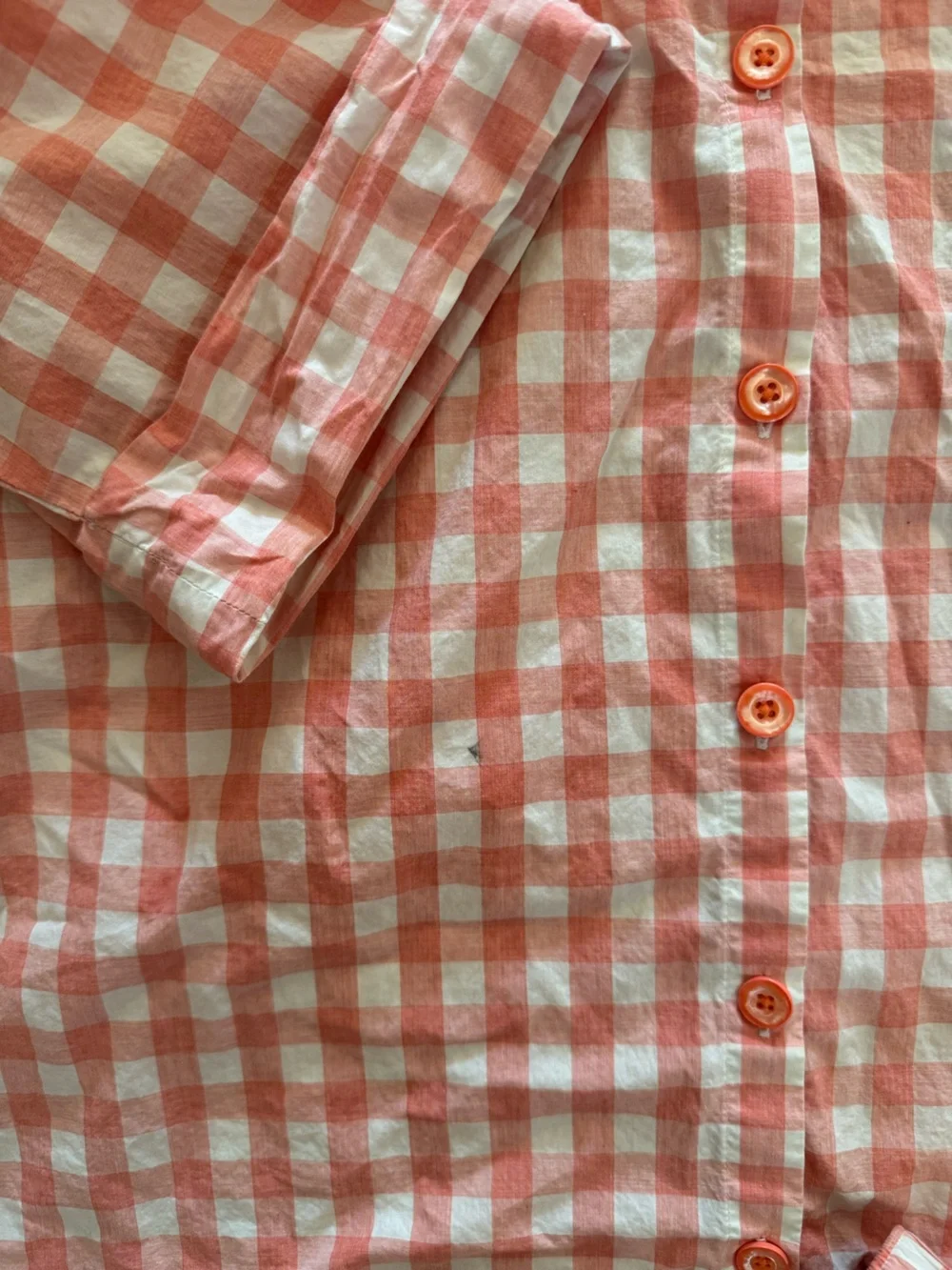 Gingham Button-Up PJ Shirt & Shorts in Peach and White